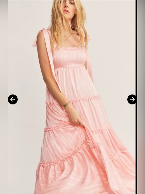 LoveShackFancy Dresses & Skirts - Loveshackfancy Burrows Pink Maxi Dress Fringe Ruffle Layered Tie Shoulder 12